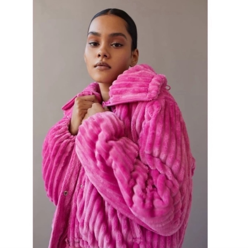 bdg urban outfitters isla funnel neck corduroy pink coat small